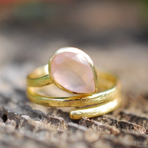 Rose Quartz Ring * 18k Gold Plated Ring * Statement Ring * Gemstone Ring * Pink * Bridal Ring * Wedding Ring * Organic Ring * Natural BJR108