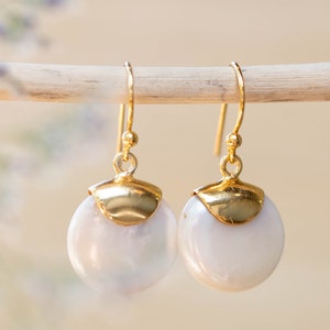 Fresh Water Pearl Earrings Handmade Gemstone Gold Modern Gold Vermeil ByCila BJE164 image 1