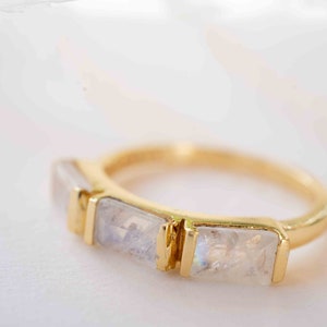 Moonstone Gold Plated Ring Stackable Statement Ring Gemstone Ring Rainbow Moonstone Gold Ring Modern Ring Statement BJR268 image 2