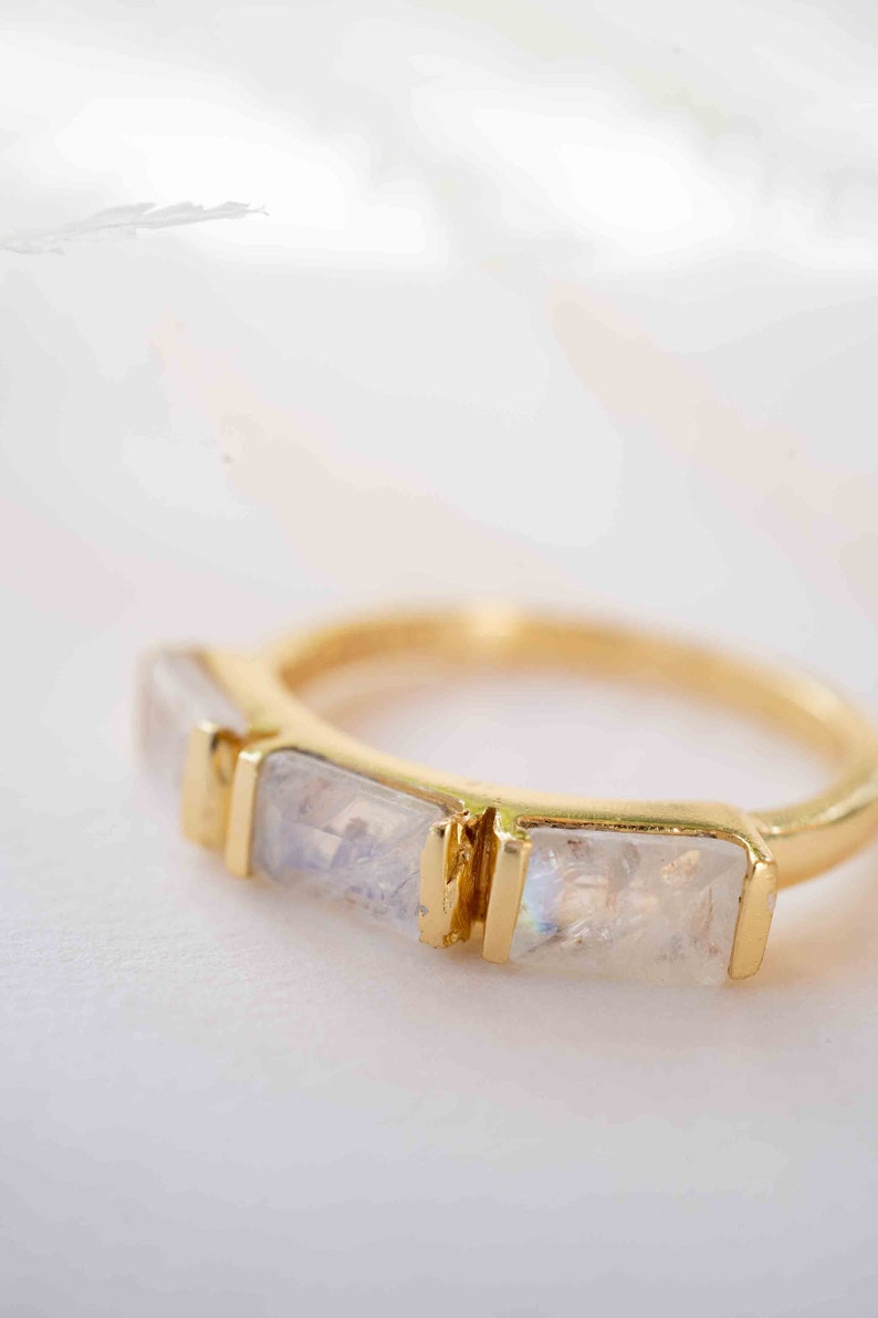 Moonstone Gold Plated Ring Stackable Statement Ring Gemstone Ring Rainbow Moonstone Gold Ring Modern Ring Statement BJR268 image 2