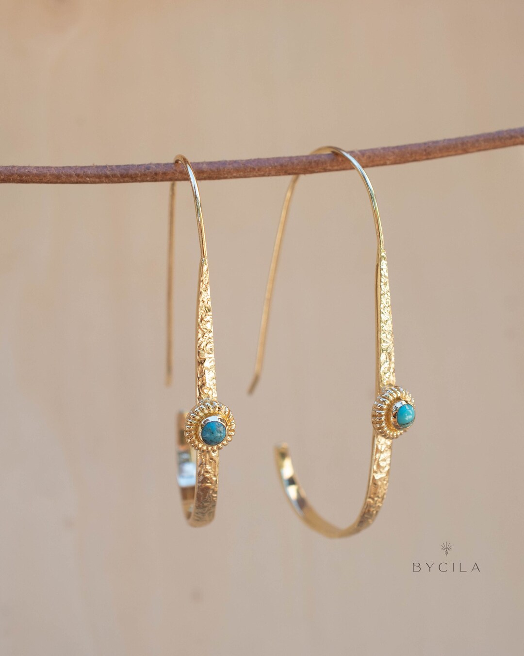 Copper Turquoise Gold Plated Threader Earrings Gemstone Earrings