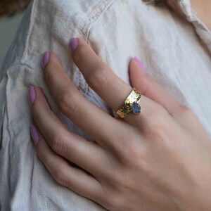 Rainbow Labradorite Ring Gold Ring Gemstone Gold Plated Statement Bridal Wedding Natural Handmade BJR291 image 4