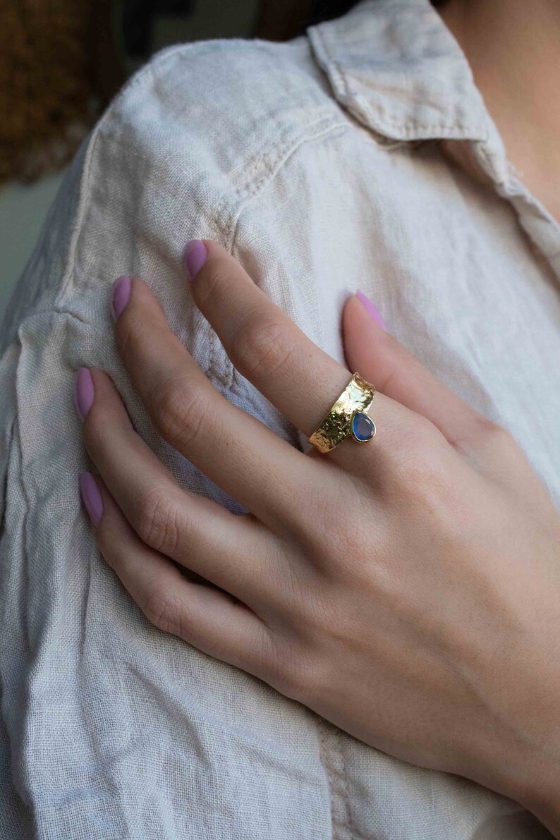 Rainbow Labradorite Ring Gold Ring Gemstone Gold Plated Statement Bridal Wedding Natural Handmade BJR291 image 4