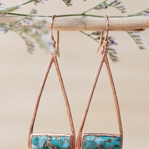 Copper Turquoise Earrings Gold Plated 18k or Silver Plated or Rose Gold Plated Natural Lightweight Triangulum Geometric BJE002C image 2