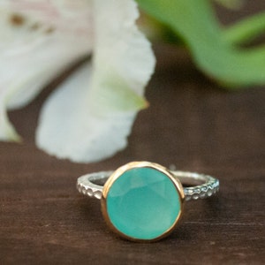 Teal Chalcedony Ring Aqua Sterling Silver 925 Jewelry Boho Bycila Gemstone Bridal Bridesmaid Gift Solitaire BJR078 image 4