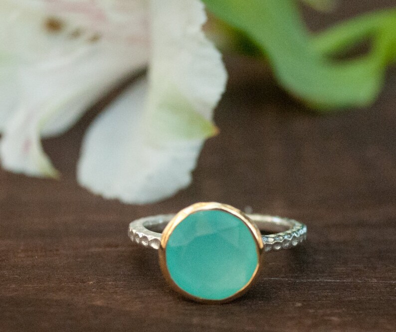 Teal Chalcedony Ring Aqua Sterling Silver 925 Jewelry Boho Bycila Gemstone Bridal Bridesmaid Gift Solitaire BJR078 image 4