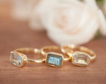 Labradorite Ring * Blue Topaz Ring * Green Amethyst * * Statement * Gemstone * Bohemian * Handmade * Stackable - BJR015