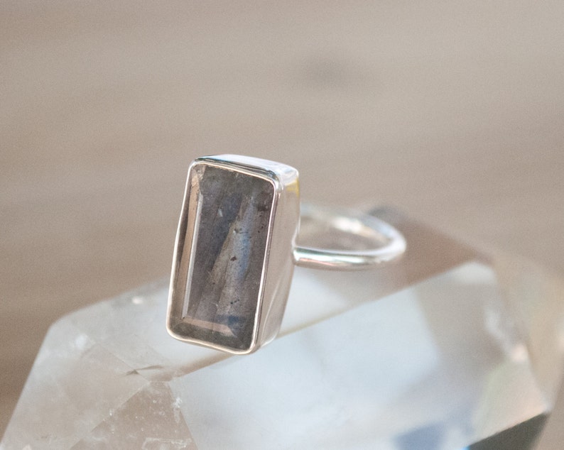 Rainbow Labradorite Ring Sterling Silver 925 Statement Gemstone Thin Band Bycila Jewelry February March Birthstone BJR191 image 6