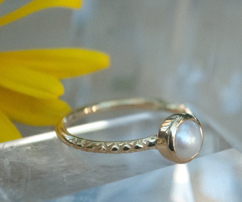 Bridesmaid Pearl Gold Ring Engagement* Gemstone Ring Fresh Water Pearl Ring White *Boho Hippie BJR016 Mermaid* Ocean Jewelry