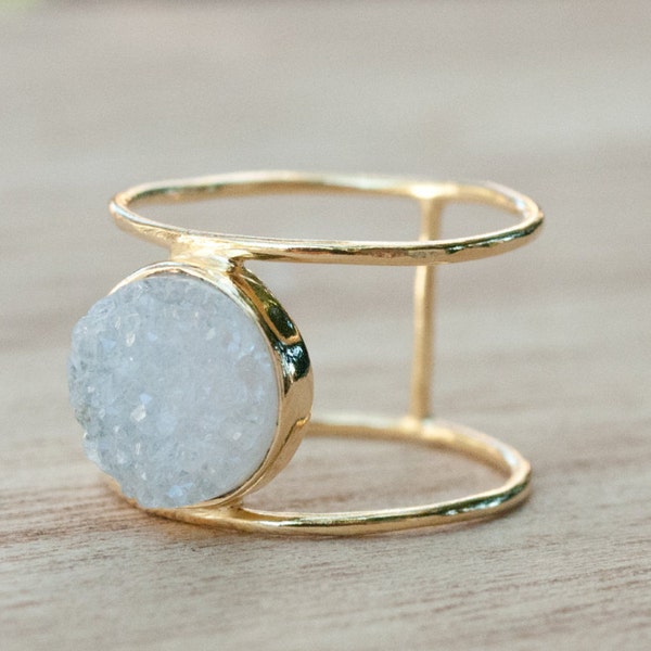 Druzy Ring * Gold Ring * Statement Ring *Gemstone Ring * White Druzy Ring *Gold Crystal* Natural Druzy *Large Gemstone *Organic Ring*BJR016