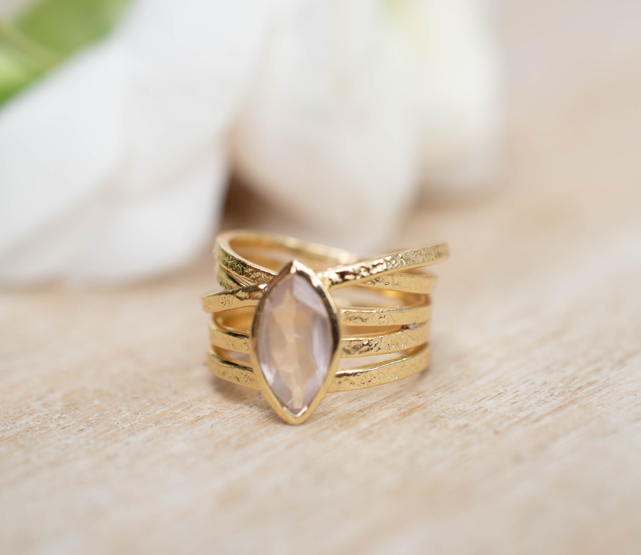 Rose Quartz Ring 18k Gold Plated Ring Statement Ring | Etsy