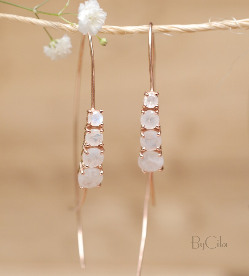 Moonstone Threader Earrings Rose Gold Gold Vermeil or Etsy