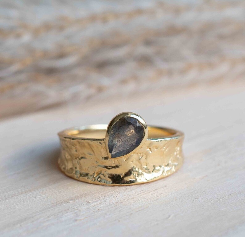 Rainbow Labradorite Ring Gold Ring Gemstone Gold Plated Statement Bridal Wedding Natural Handmade BJR291 image 1