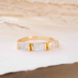 Moonstone Gold Plated Ring Stackable Statement Ring Gemstone Ring Rainbow Moonstone Gold Ring Modern Ring Statement BJR268 image 8
