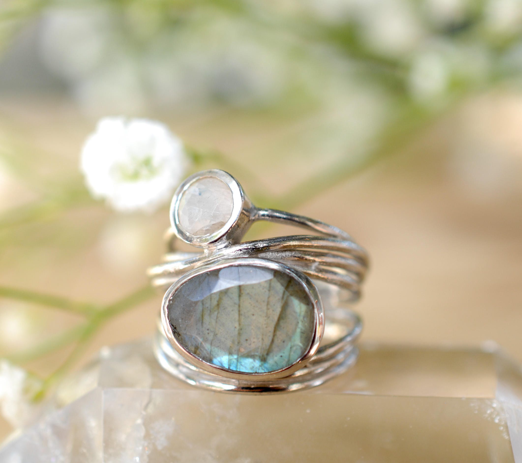 Silver Plated Ring Labradorite Moonstone Gemstones - Etsy Canada