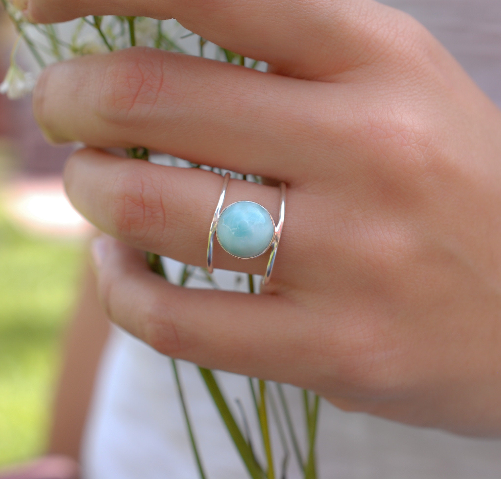 Larimar Ring Sterling Silver Ring Statement Ring Gemstone Ring