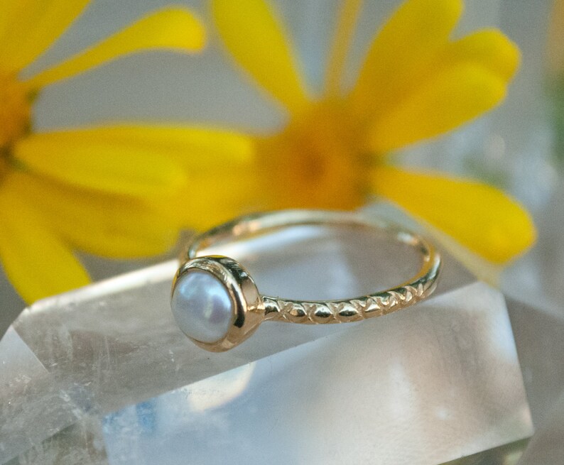 Bridesmaid Pearl Gold Ring Engagement* Gemstone Ring Fresh Water Pearl Ring White *Boho Hippie BJR016 Mermaid* Ocean Jewelry