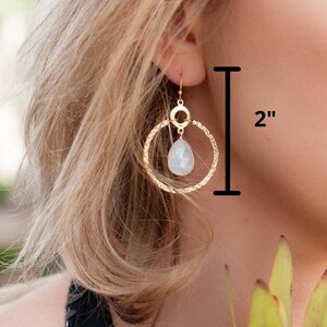 Moonstone Gold Plated 18k Earrings Geometric Empty Circle Handmade Gemstone ByCila Tear Drop Dangle Boho Gift BJE019 image 3