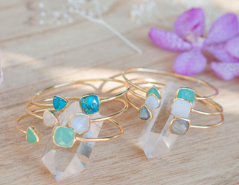 Labradorite Bangle Bracelet Gold Plated 18k or Silver Plated Etsy