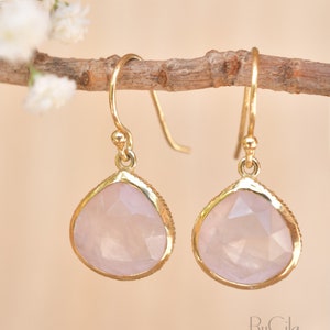 Rose quartz Earrings Gold Plated 18k or Sterling Silver 925 * Dangle Earrings * Gemstone * Handmade * Delicate * Minimalist *  BJE065A