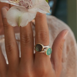 Rainbow Labradorite Ring Sterling Silver 925 Boho Organic Gold Vermeil Mix metals Gypsy Bridesmaid Solitaire Bridal BJR076 image 4