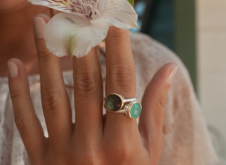 Rainbow Labradorite Ring Sterling Silver 925 Boho Organic Gold Vermeil Mix metals Gypsy Bridesmaid Solitaire Bridal BJR076 image 4