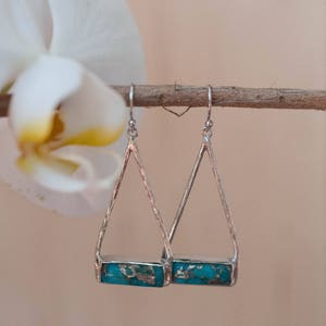 Copper Turquoise Earrings Gold Plated 18k or Silver Plated or Rose Gold Plated Natural Lightweight Triangulum Geometric BJE002C image 7