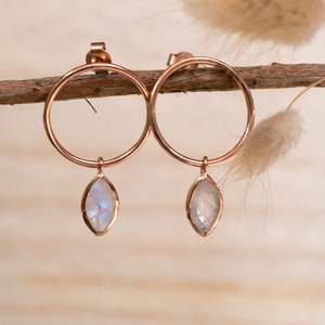 Moonstone Stud Earrings Rose Gold Plated or Gold Plated 18k* Gemstone * Earrings * Rainbow Moonstone * Handmade * Boho * Modern * BJE080C