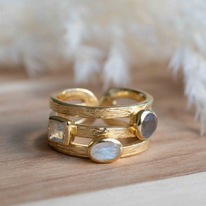 Moonstone, Labradorite & Blue Topaz hydro Ring 18k Gold Plated Ring Statement Ring handmade Adjustable Boho BJR311 image 2