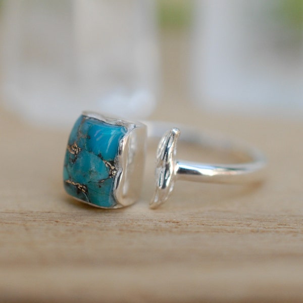 Copper Turquoise Ring * Sterling Silver 925 * Adjustable * Bridal * Wedding * Wrap * Boho * Jewelry *Gemstone *Mermaid *Blue* BJR095