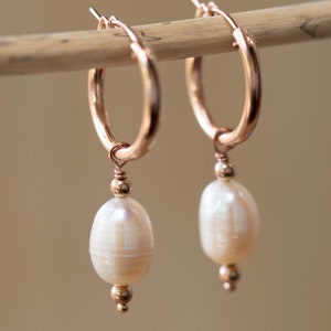 Fresh Water Pearl Hoop Earrings *Gold Filled or Rose gold Filled or Sterling Silver* Handmade * Modern  * ByCila * BJE163C