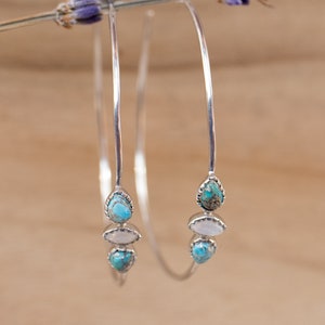 Turquoise & Moonstone Gold Plated 18k or Silver Plated or Rose Gold Plated Handmade Boho Modern ByCila Boho Modern BJE017C Silver Plated