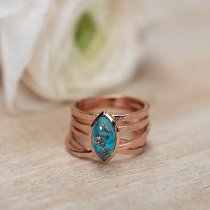 Turquoise Rose Gold Plated Ring *Statement Ring *Gemstone *Copper Turquoise Ring* Natural *Organic Ring * Ocean* Blue Ring * BJR136
