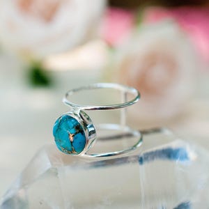 Turquoise Ring Sterling Silver 925 Statement Gemstone Copper Turquoise Organic Ocean Blue Natural Handmade Thin Band BJR002 image 4