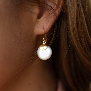 Fresh Water Pearl Earrings Handmade Gemstone Gold Modern Gold Vermeil ByCila BJE164 image 2