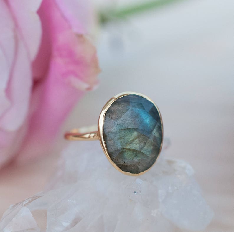 Rainbow Labradorite Ring Gold Ring Gemstone Gold Plated Statement Bridal Wedding Natural Thin Handmade BJR066 image 3