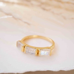 Moonstone Gold Plated Ring Stackable Statement Ring Gemstone Ring Rainbow Moonstone Gold Ring Modern Ring Statement BJR268 image 5