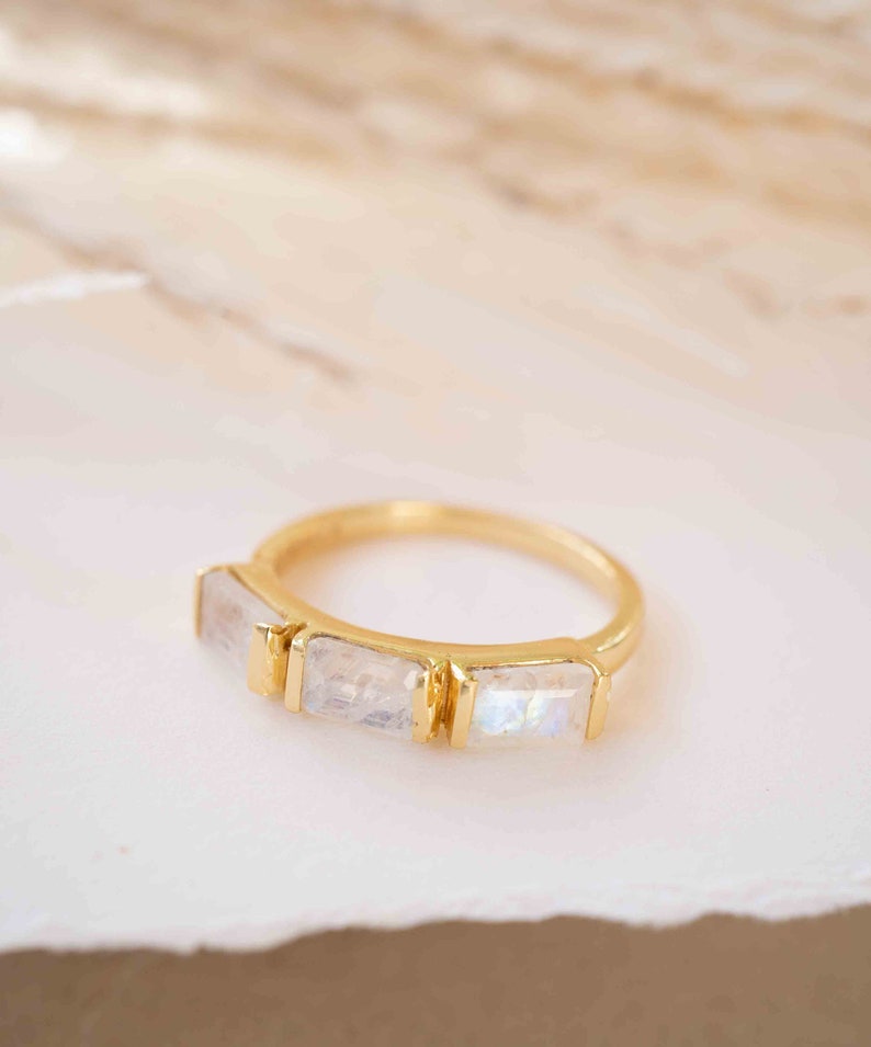 Moonstone Gold Plated Ring Stackable Statement Ring Gemstone Ring Rainbow Moonstone Gold Ring Modern Ring Statement BJR268 image 5