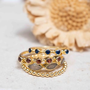 Garnet, Iolite and Labradorite Ring * Gold Ring * Gemstone * Gold Plated * Statement *Bridal *Wedding * stackable * Thin *Handmade BJR324