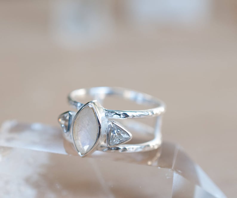 Moonstone & White Topaz Ring Sterling Silver Ring Etsy