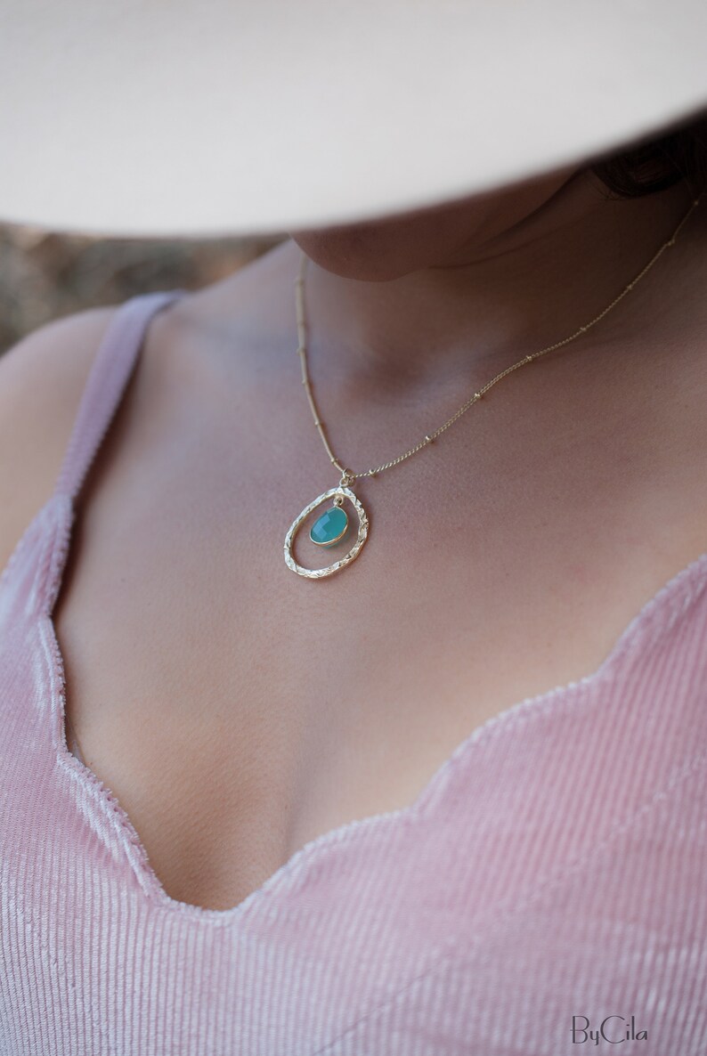 Copper turquoise Moonstone Labradorite Aqua Chalcedony Necklace Dotted chain Gold Vermeil Gemstone Hammered BJN004 Aqua Chalcedony