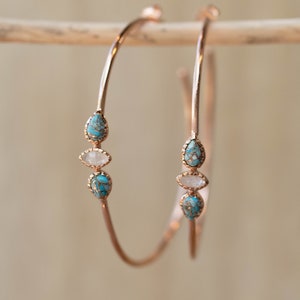 Turquoise & Moonstone Gold Plated 18k or Silver Plated or Rose Gold Plated Handmade Boho Modern ByCila Boho Modern BJE017C Rose Gold Plated