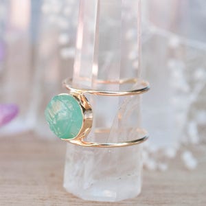 Rough Aqua Chalcedony Ring Gemstone Gold Statement Bohemian Boho Hippie Jewelry Bycila Gift fot Her Natural Raw BJR012 image 3