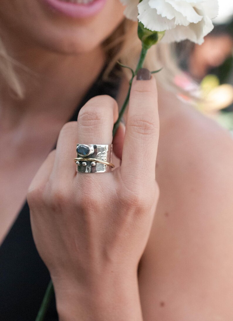 Labradorite Ring Meditation Spinner Spinning Anxiety Hammered Worry Boho Spin Thick Band Sterling Silver Bronze BJS013 image 5