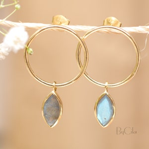 Labradorite Stud Earrings Gold Plated or Rose Gold Plated * Gemstone * Earrings * Rainbow Labradorite * Handmade * Boho * Modern * BJE079A