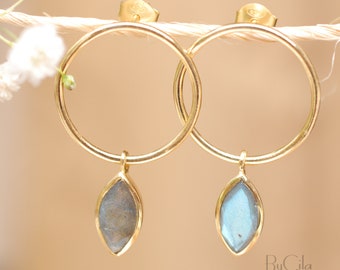Labradorite Stud Earrings Gold Plated or Rose Gold Plated * Gemstone * Earrings * Rainbow Labradorite * Handmade * Boho * Modern * BJE079A