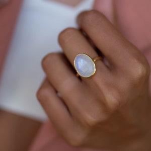 Moonstone Gold Plated Ring Statement Ring Gemstone Ring Rainbow Moonstone Gold Ring BJR241 image 4