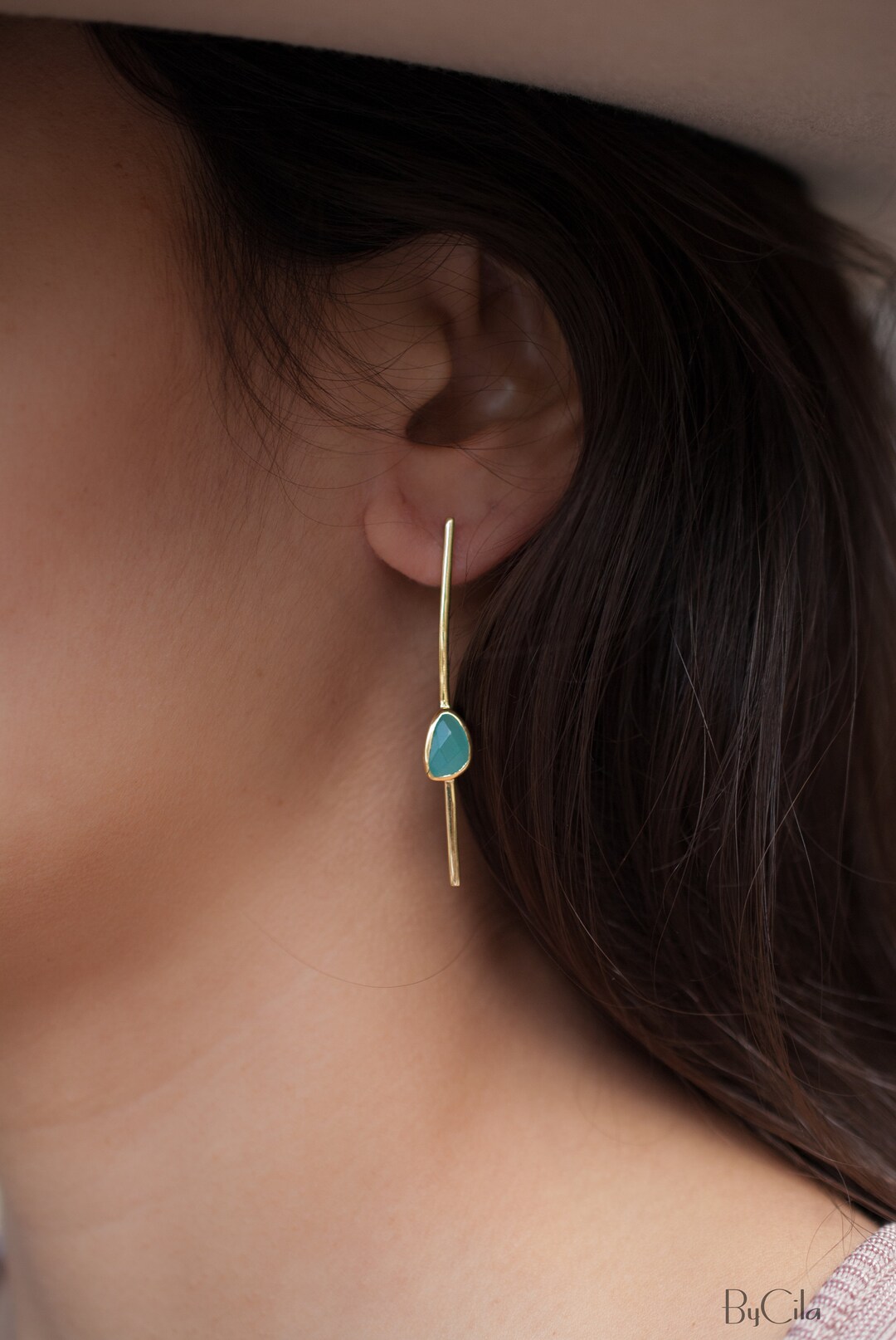 Aqua Chalcedony Stud Earrings Gold Plated Gemstone Etsy