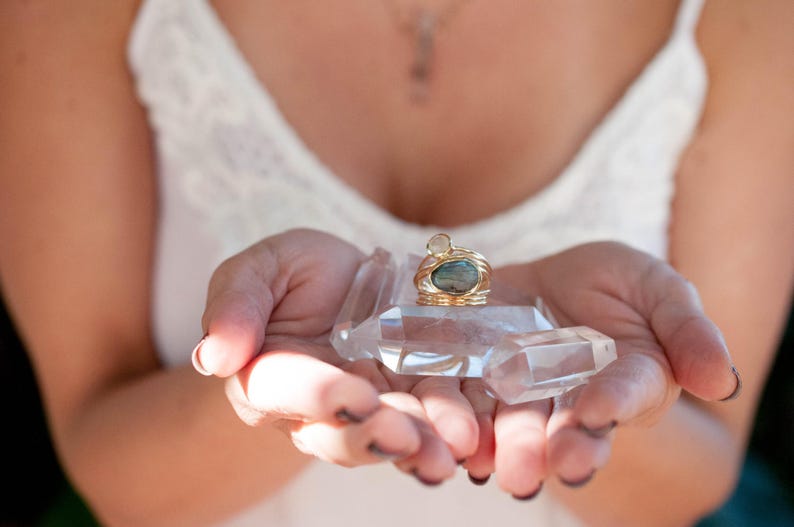 Gold Plated 18k Ring Labradorite Moonstone Gemstones Handmade Statement Natural Organic Gift for her JewelryBycilaBJR073 image 4