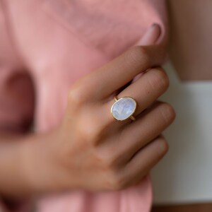 Moonstone Gold Plated Ring Statement Ring Gemstone Ring Rainbow Moonstone Gold Ring BJR241 image 8